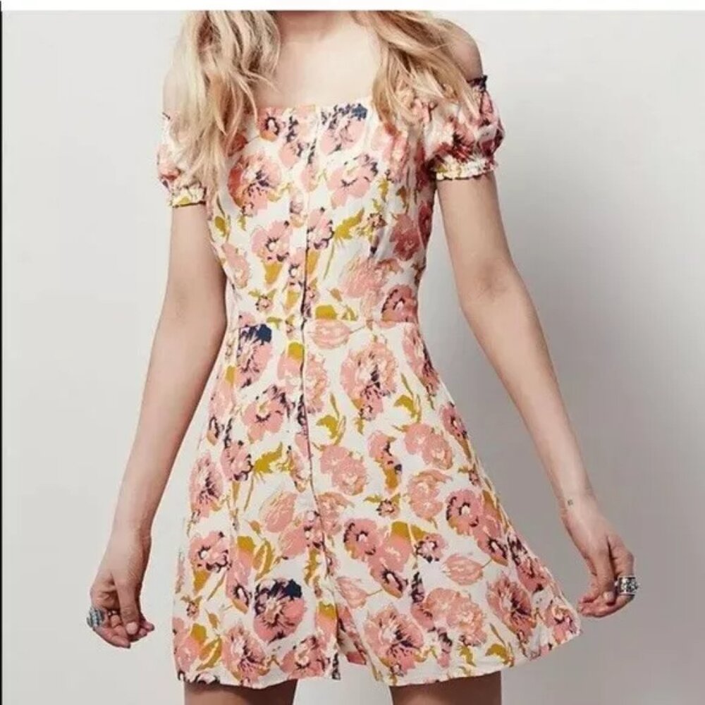 Free People NWT Italian Breeze Floral Off-Shoulder Button Dress Size 10